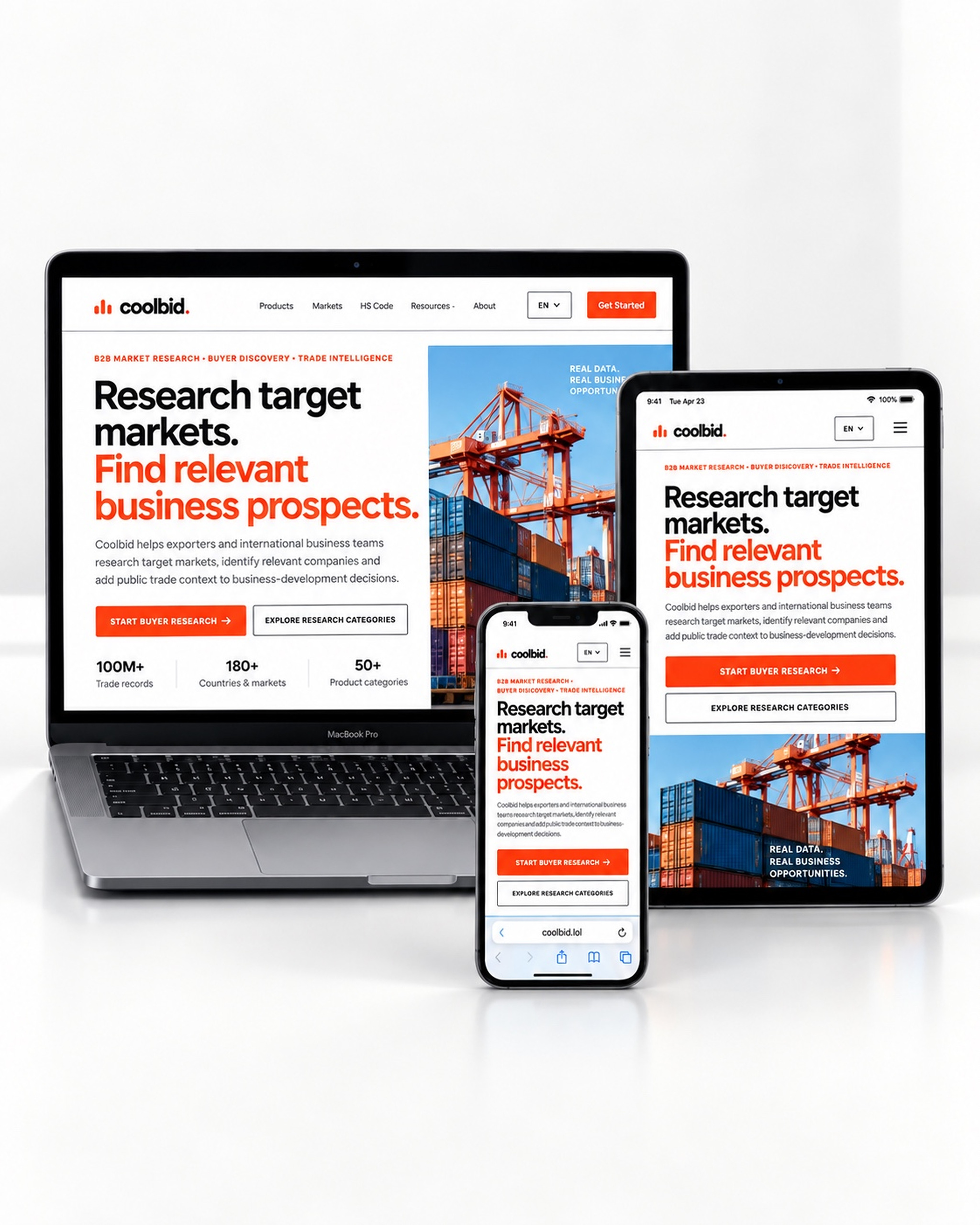 Coolbid — AI Trade Intelligence — Responsive buyer-research platform / desktop, tablet and mobile