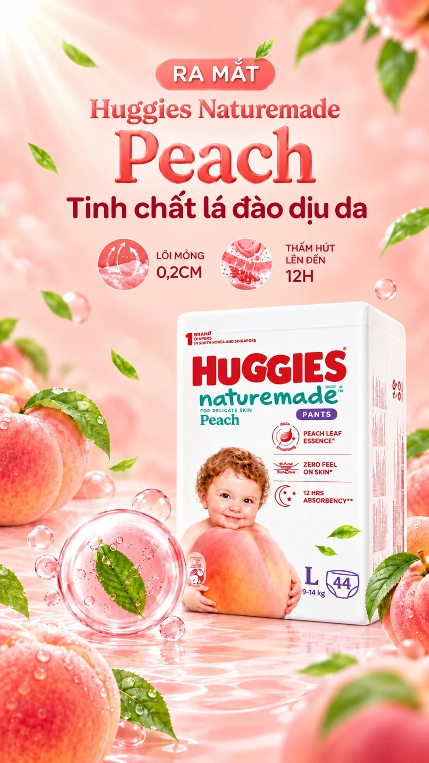 Huggies Naturemade Peach — Launch key visual / Peach product benefits