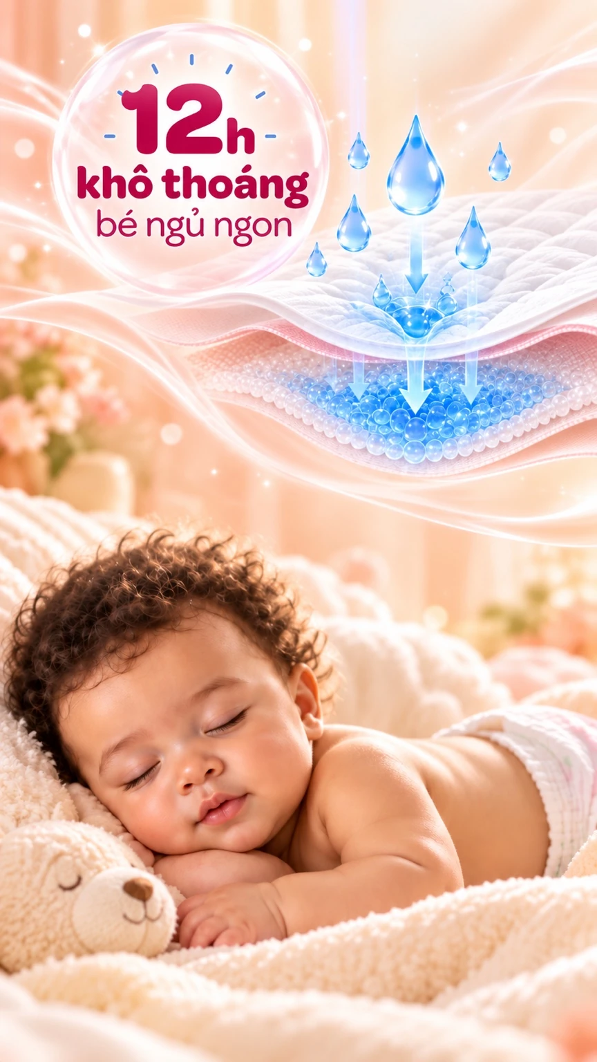 Huggies Naturemade Peach — 12-hour absorbency / overnight comfort visualization